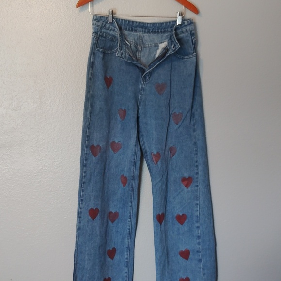 Shein Heart print Jeans Denim Size Large - Picture 14 of 16